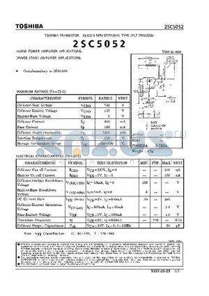 2SC5052 datasheet - NPN EPITAXIAL TYPE (AUDIO POWER, DRIVER STAGE AMPLIFIER APPLICATIONS)