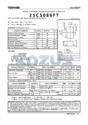 2SC5086FT datasheet - NPN EPITAXIAL PLANAR TYPE (VHF~UHF BAND LOW NOISE AMPLIFIER APPLICATIONS)