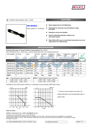 208-997-48-38 datasheet - FILAMENT REPLACEMENT LEDs - T6.8SB