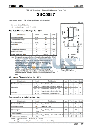 2SC5087 datasheet - Silicon NPN Epitaxial Planar Type