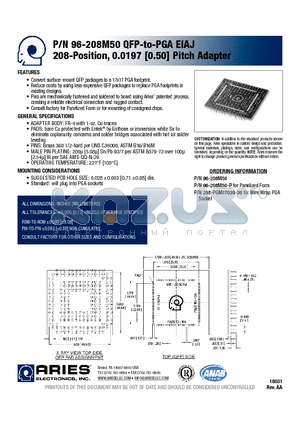 208-PGM17039-30 datasheet - QFP-to-PGA EIAJ 208-Position, 0.0197 [0.50] Pitch Adapter