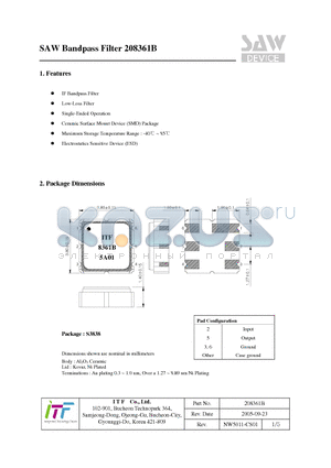 208361B datasheet - SAW Bandpass Filter