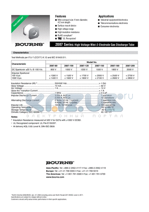 2087-100 datasheet - High Voltage Mini-2-Electrode Gas Discharge Tube