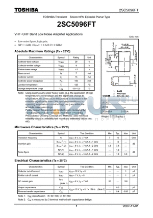 2SC5096FT datasheet - Silicon NPN Epitaxial Planar Type VHF~UHF Band Low Noise Amplifier Applications