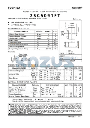 2SC5091FT datasheet - NPN EPITAXIAL PLANAR TYPE (VHF~UHF BAND LOW NOISE AMPLIFIER APPLICATIONS)