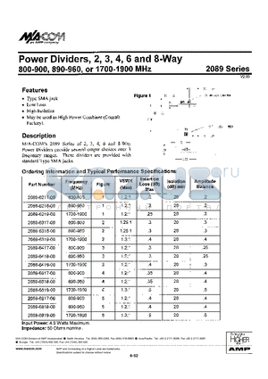 2089 datasheet - POWER DIVIDERS 2,3,4,6 AND 8- WAY