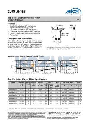 2089 datasheet - Two-, Four-, & Eight-Way Isolated Power Dividers Wilkinson