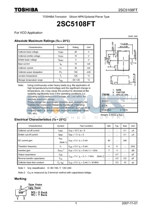 2SC5108FT datasheet - Silicon NPN Epitaxial Planar Type For VCO Application