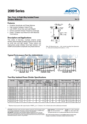 2089-6201-00 datasheet - Two-, Four-, & Eight-Way Isolated Power Dividers Wilkinson