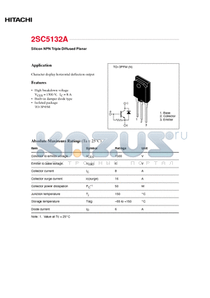 2SC5132A datasheet - Character Display Horizontal Deflection Output