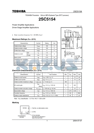 2SC5154 datasheet - Power Amplifier Applications