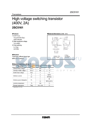 2SC5161TLB datasheet - High voltage switching transistor (400V, 2A)