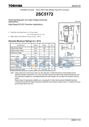 2SC5172 datasheet - Silicon NPN Triple Diffused Type (PCT process) Switching Regulator and High-Voltage Switching Applications