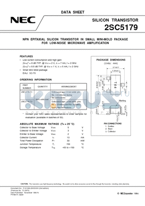 2SC5179-T2 datasheet - NPN EPITAXIAL SILICON TRANSISTOR IN SMALL MINI-MOLD PACKAGE FOR LOW-NOISE MICROWAVE AMPLIFICATION