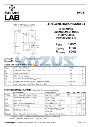 BFC41 datasheet - 4TH GENERATION MOSFET