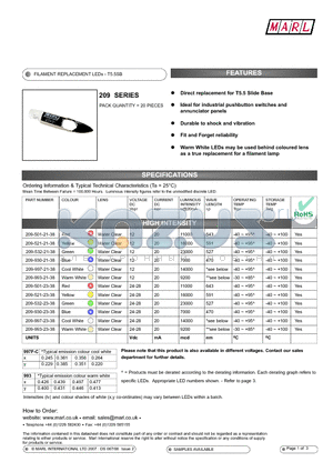 209-501-21-38 datasheet - FILAMENT REPLACEMENT LEDs - T5.5SB