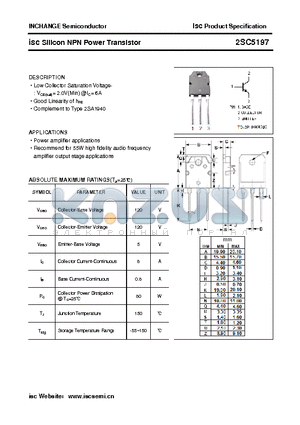 2SC5197 datasheet - isc Silicon NPN Power Transistor