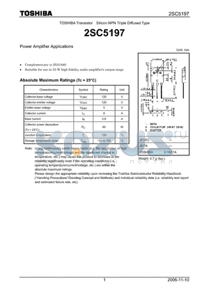 2SC5197_06 datasheet - Silicon NPN Triple Diffused Type Power Amplifier Applications