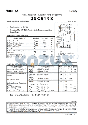 2SC5198 datasheet - NPN TRIPLE DIFFUSED TYPE (POWER AMPLIFIER APPLICATIONS)