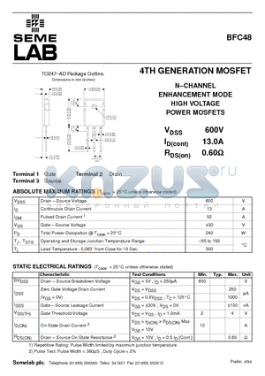 BFC48 datasheet - 4TH GENERATION MOSFET