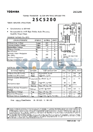 2SC5200 datasheet - NPN TRIPLE DIFFUSED TYPE (POWER AMPLIFIER APPLICATIONS)