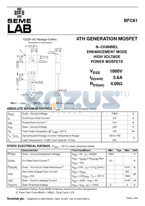 BFC61 datasheet - 4TH GENERATION MOSFET