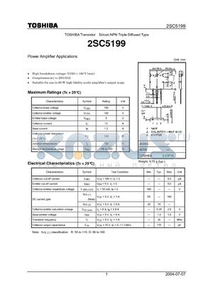 2SC5199_04 datasheet - Power Amplifier Applications