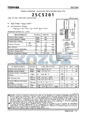 2SC5201 datasheet - NPN TRIPLE DIFFUSED MESA TYPE (HIGH VOLTAGE SWITCHING APPLICATIONS)