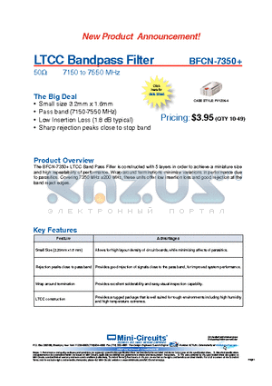 BFCN-7350+ datasheet - LTCC Bandpass Filter