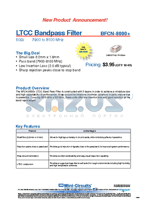 BFCN-8000+ datasheet - LTCC Bandpass Filter