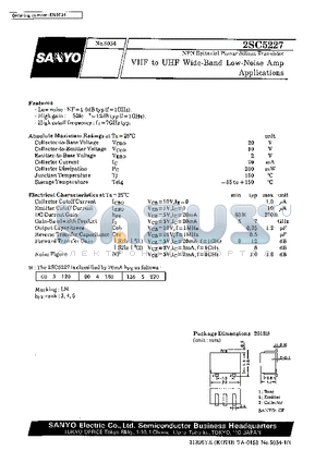 2SC5227 datasheet - VHF to UHF Wide-Band Low-Noise Amp Applications