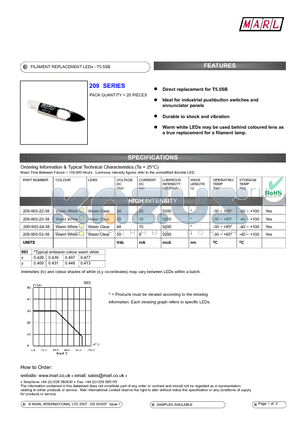 209-993-53-38 datasheet - FILAMENT REPLACEMENT LEDs - T5.5SB