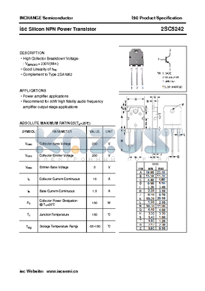 2SC5242 datasheet - isc Silicon NPN Power Transistor