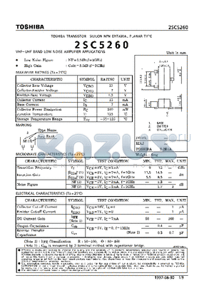 2SC5260 datasheet - NPN EPITAXIAL PLANAR TYPE (VHF~UHF BAND LOW NOISE AMPLIFIER APPLICATIONS)