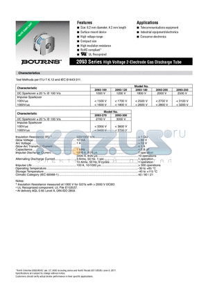 2093-100-SM-RPLF datasheet - High Voltage 2-Electrode Gas Discharge Tube