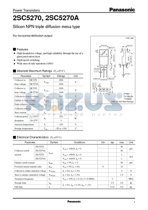 2SC5270 datasheet - Silicon NPN triple diffusion mesa type(For horizontal deflection output)