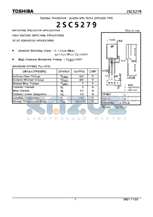 2SC5279 datasheet - TOSHIBA TRANSISTOR SILICON NPN TRIPLE DIFFUSED TYPE