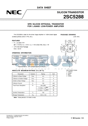 2SC5288-T1 datasheet - NPN SILICON EPITAXIAL TRANSISTOR FOR L-BAND LOW-POWER AMPLIFIER