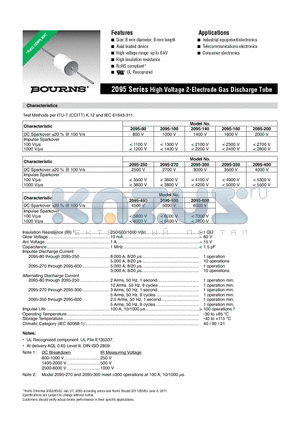 2095-200 datasheet - High Voltage 2-Electrode Gas Discharge Tube