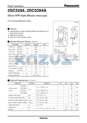 2SC5294A datasheet - For horizontal deflection output