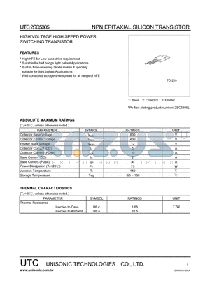 2SC5305 datasheet - HIGH VOLTAGE HIGH SPEED POWER SWITCHING TRANSISTOR