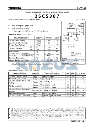 2SC5307 datasheet - NPN TRIPLE DIFFUSED TYPE (HIGH VOLTAGE SWITCHING APPLICATIONS)