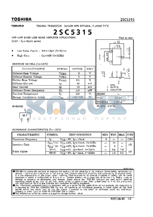 2SC5315 datasheet - NPN EPITAXIAL PLANAR TYPE (VHF~UHF BAND LOW NOISE AMPLIFIER APPLICATIONS)