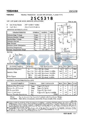 2SC5318 datasheet - NPN EPITAXIAL PLANAR TYPE (VHF~UHF VAND LOW NOISE AMPLIFIER APPLICATIONS)