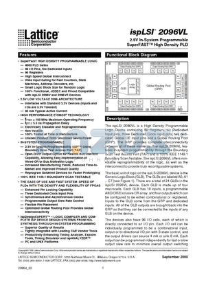 2096VL datasheet - 2.5V In-System Programmable SuperFAST High Density PLD
