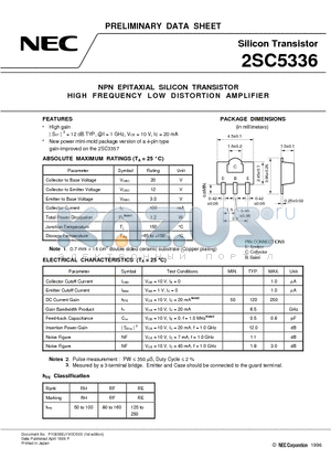 2SC5336 datasheet - NPN EPITAXIAL SILICON TRANSISTOR HIGH FREQUENCY LOW DISTORTION AMPLIFIER