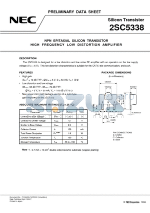2SC5338 datasheet - NPN EPITAXIAL SILICON TRANSISTOR HIGH FREQUENCY LOW DISTORTION AMPLIFIER