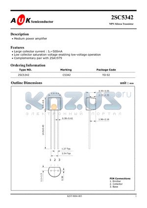 2SC5342 datasheet - NPN Silicon Transistor (Medium power amplifier)