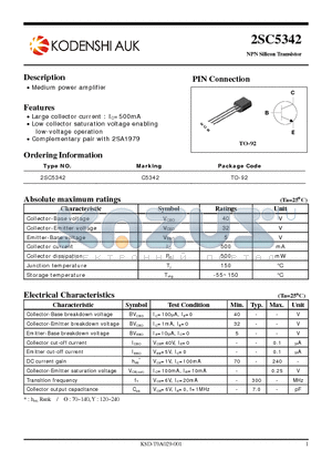 2SC5342 datasheet - Medium power amplifier