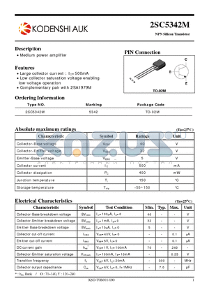 2SC5342M datasheet - Medium power amplifier